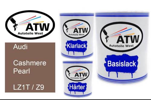 Audi, Cashmere Pearl, LZ1T / Z9: 1L Lackdose + 1L Klarlack + 500ml Härter - Set, von ATW Autoteile West.